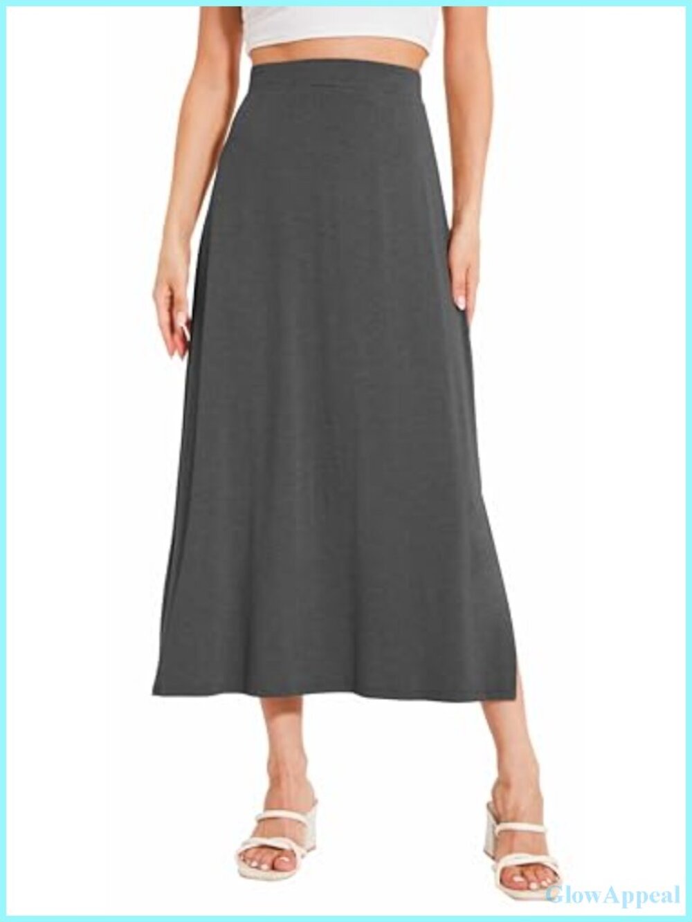 Bamboo Viscose Midi Skirt High Waisted A-Line Slit Flowy Summer Knit